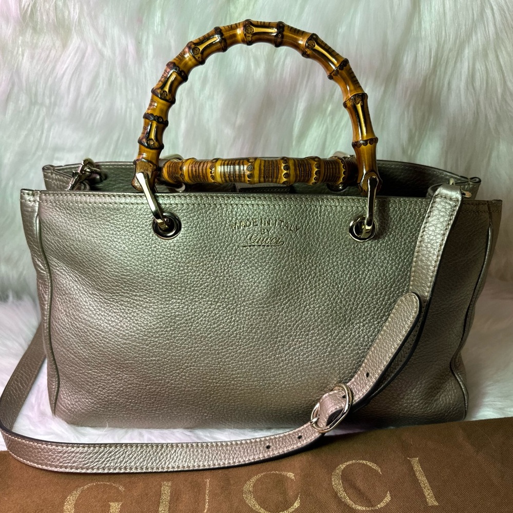 Medium Bamboo Shopper Satchel - Metallic grey